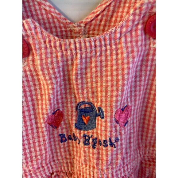Oshkosh baby pink gingham overalls 12m hearts garden pail checkered snaps - Picture 2 of 4